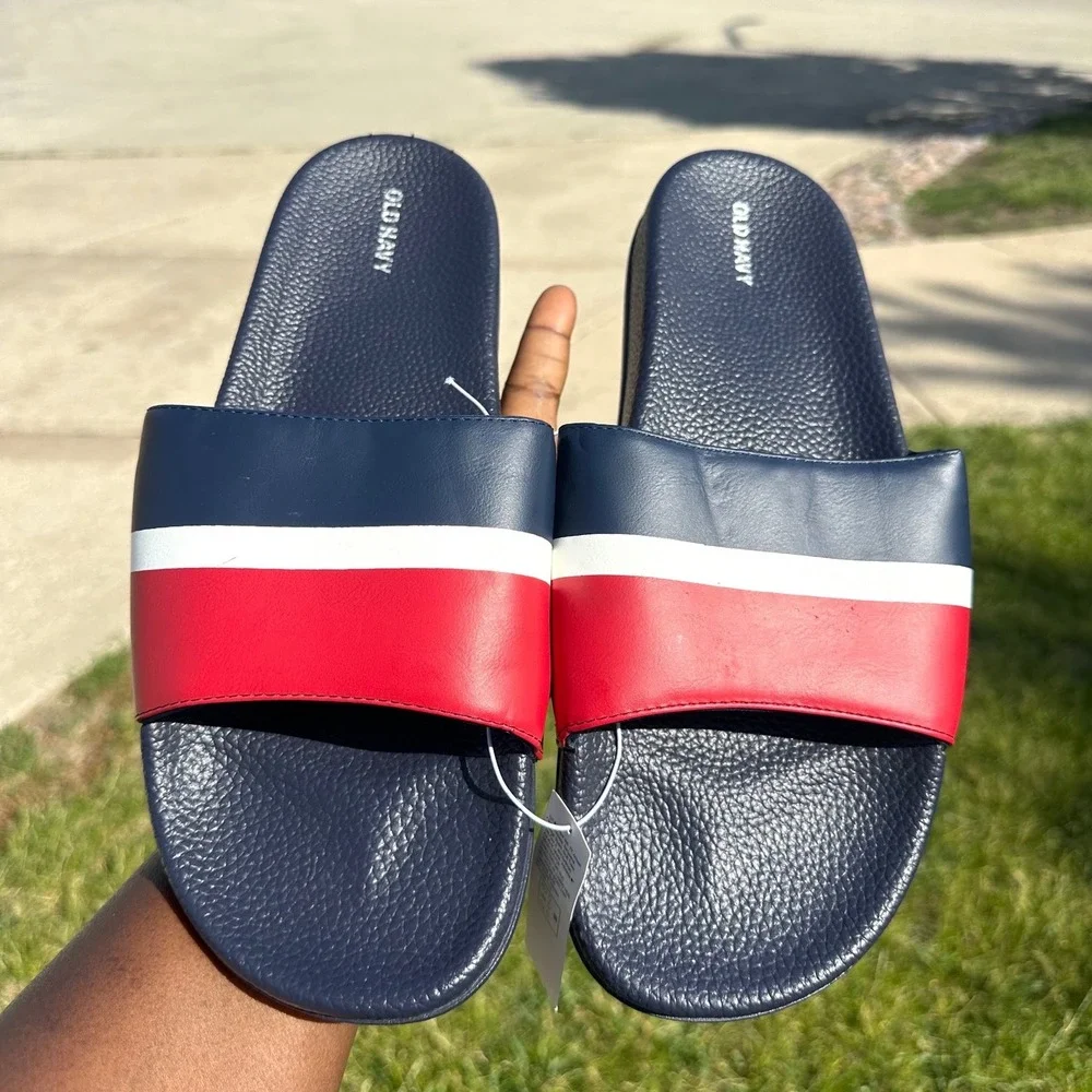 Old Navy Men's Colorblock Slide Sandals Size 12-13 Navy Blue Red White NWT